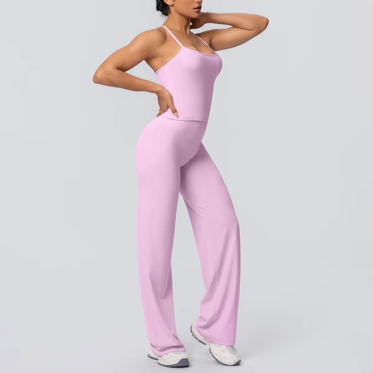 Ensemble de Yoga 2 pièces pour femmes, couleur unie, sport, Sexy, belle sangle arrière, haut d'entra