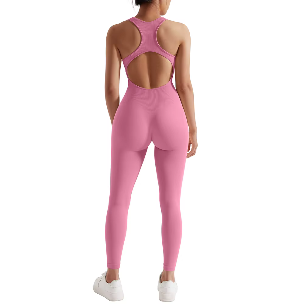 Combinaison de sport fitness sans manches à motif fileté pour femme, sans couture, toutes saisons, g