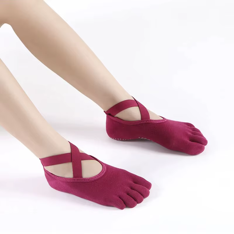 Chaussettes de Yoga respirantes à cinq orteils pour femmes, chaussettes de Pilates à bandes antidéra