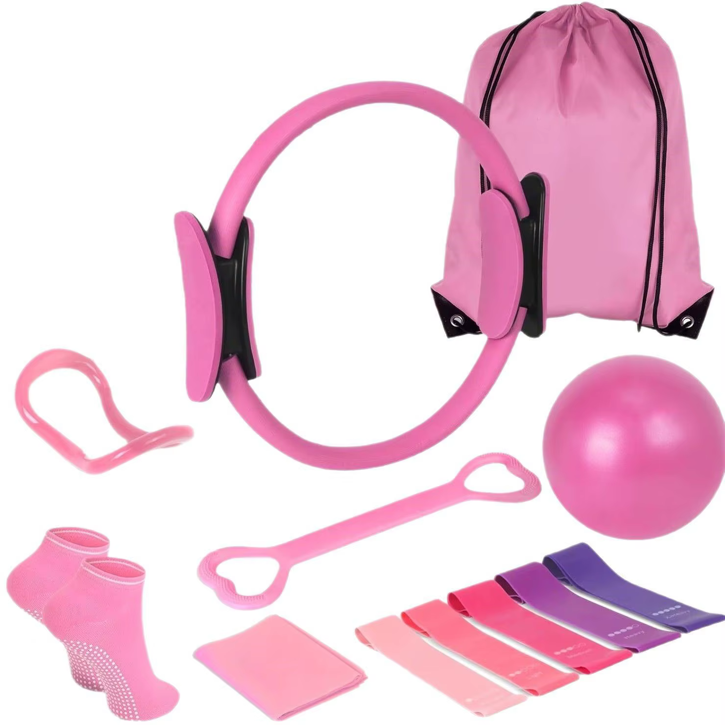 Ensemble complet de Pilates 13 pièces : ballon d'exercice, bandes de résistance, anneau de Pilates e