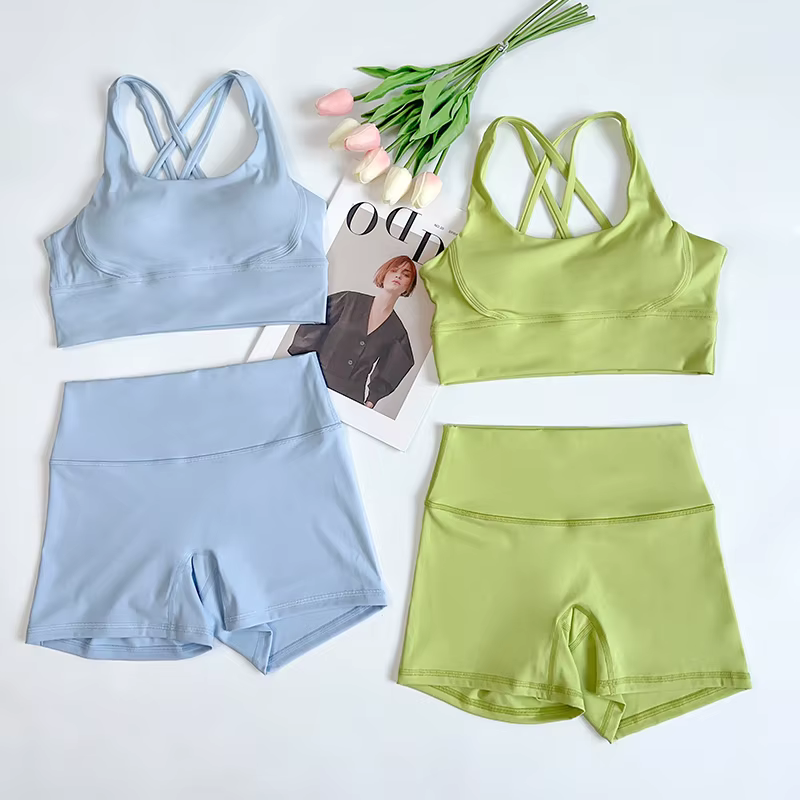 Ensemble de Yoga 2 pièces, sensation nue, vêtements d'entraînement pour femmes, Shorts de Yoga taill