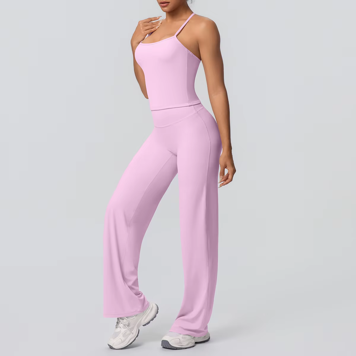 Ensemble de Yoga 2 pièces pour femmes, couleur unie, sport, Sexy, belle sangle arrière, haut d'entra