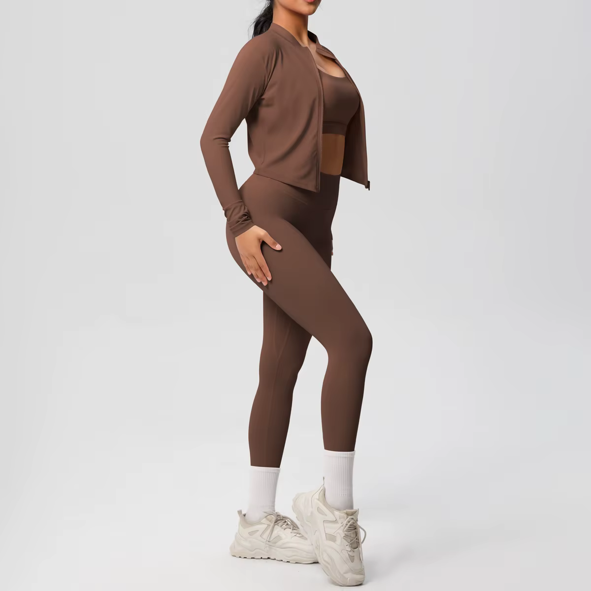 3 pièces vêtements de sport Yoga ensemble gymnastique sport soutien-gorge veste à glissière Leggings
