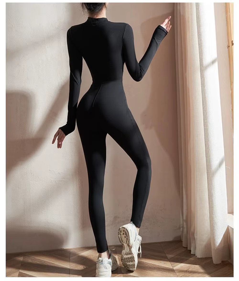 Combinaisons de Yoga à manches longues pour femmes, coupe cintrée, extensible, une pièce, barboteuse