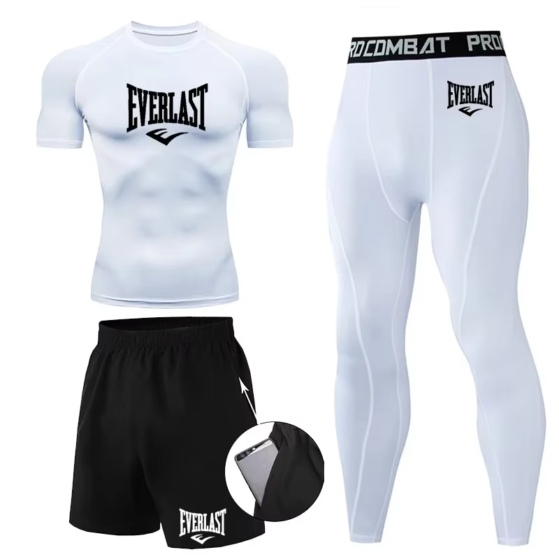 EVER/LAST noir hommes costumes chemises de Compression Leggings élasticité Fitness gymnase course re