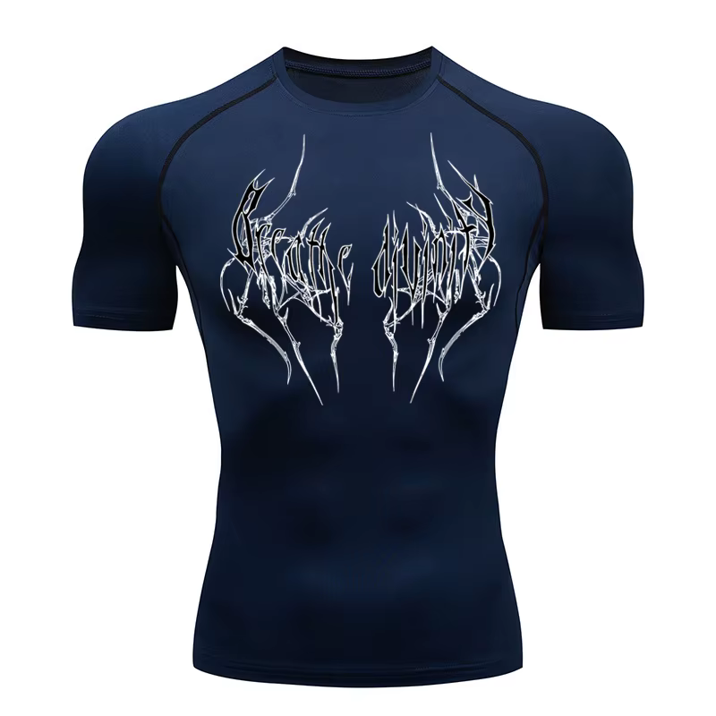 T-Shirt de course à manches courtes pour hommes, chemise de Compression, haut de sport, noir, séchag