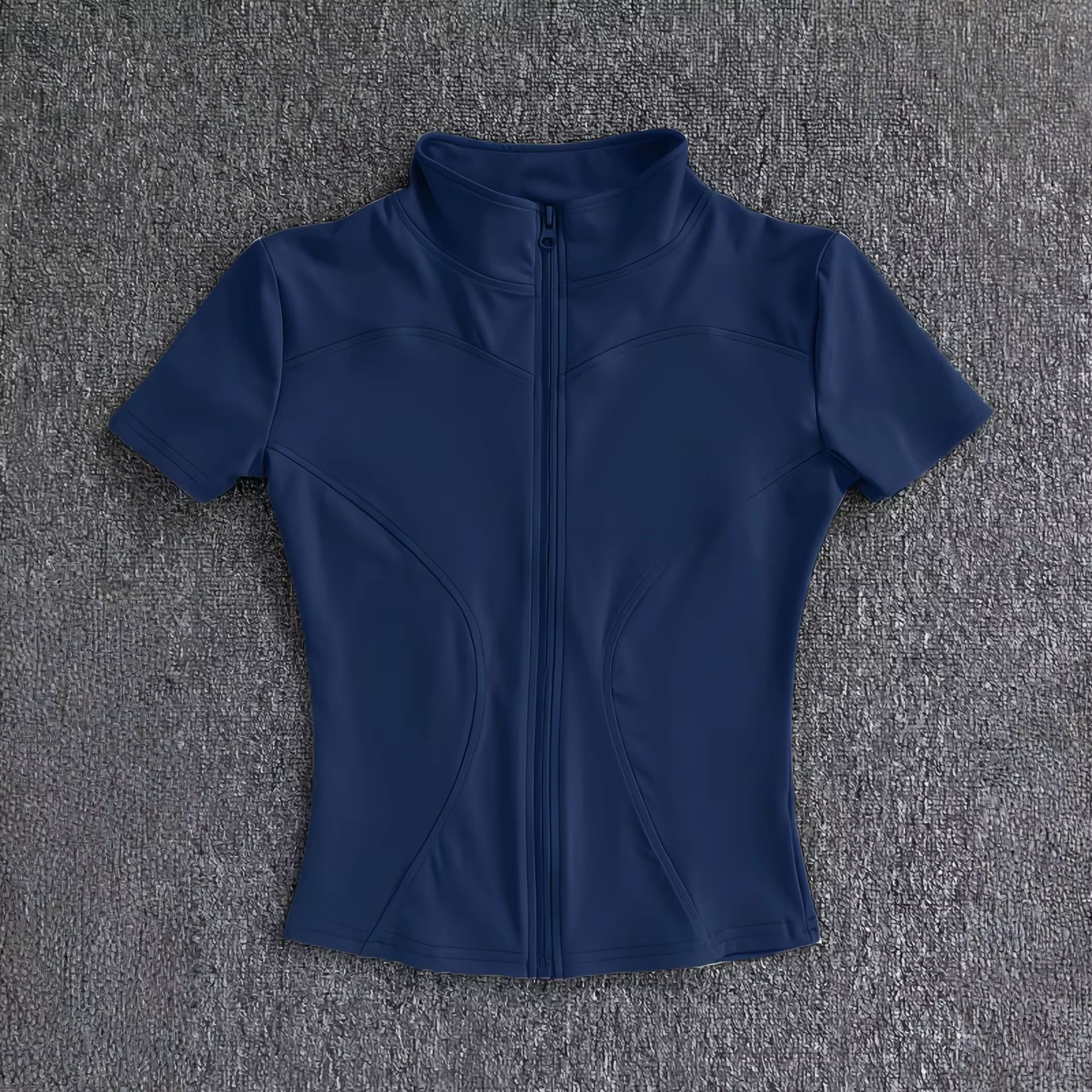 Vêtements de yoga pour femmes, nouveau t-shirt ajusté d'été, haut à fermeture éclair à manches court
