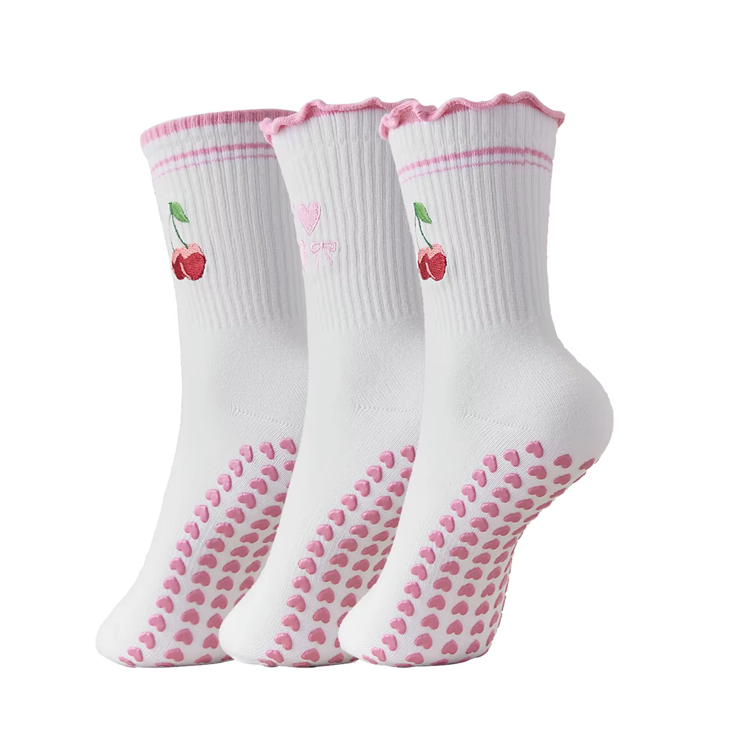 3 paires, 3 paires de chaussettes de Pilates mignonnes avec poignées chaussettes de Yoga à volants p