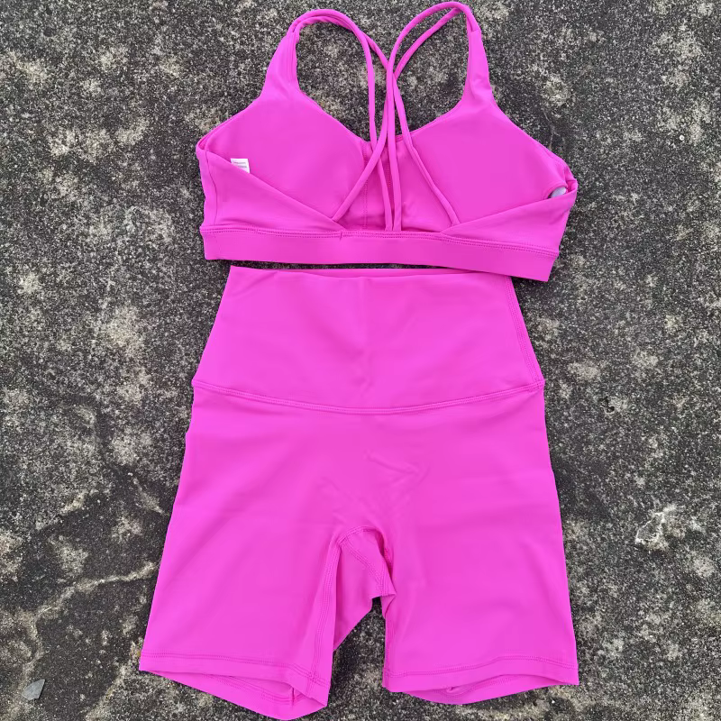 Ensemble de cyclisme court de Yoga pour femmes, couleur unie, doux, dos croisé, soutien-gorge + Legg
