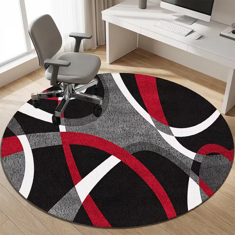 Tapis rond minimaliste abstrait vert et or à lignes courbes, base noire, antidérapant, tapis géométr
