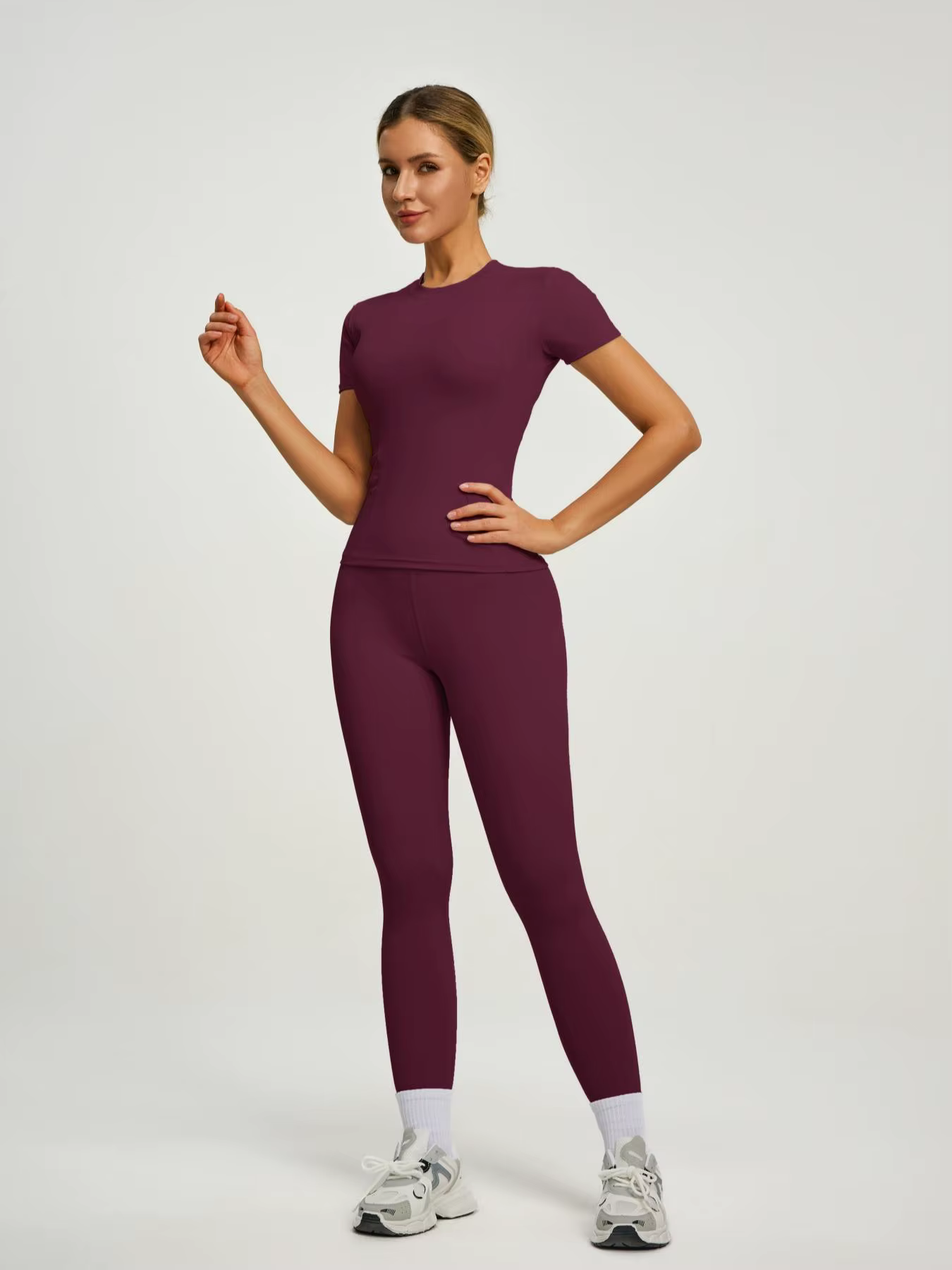 Ensemble sportif à manches courtes pour femmes, ensemble pantalon de Yoga et T-Shirt taille haute, i