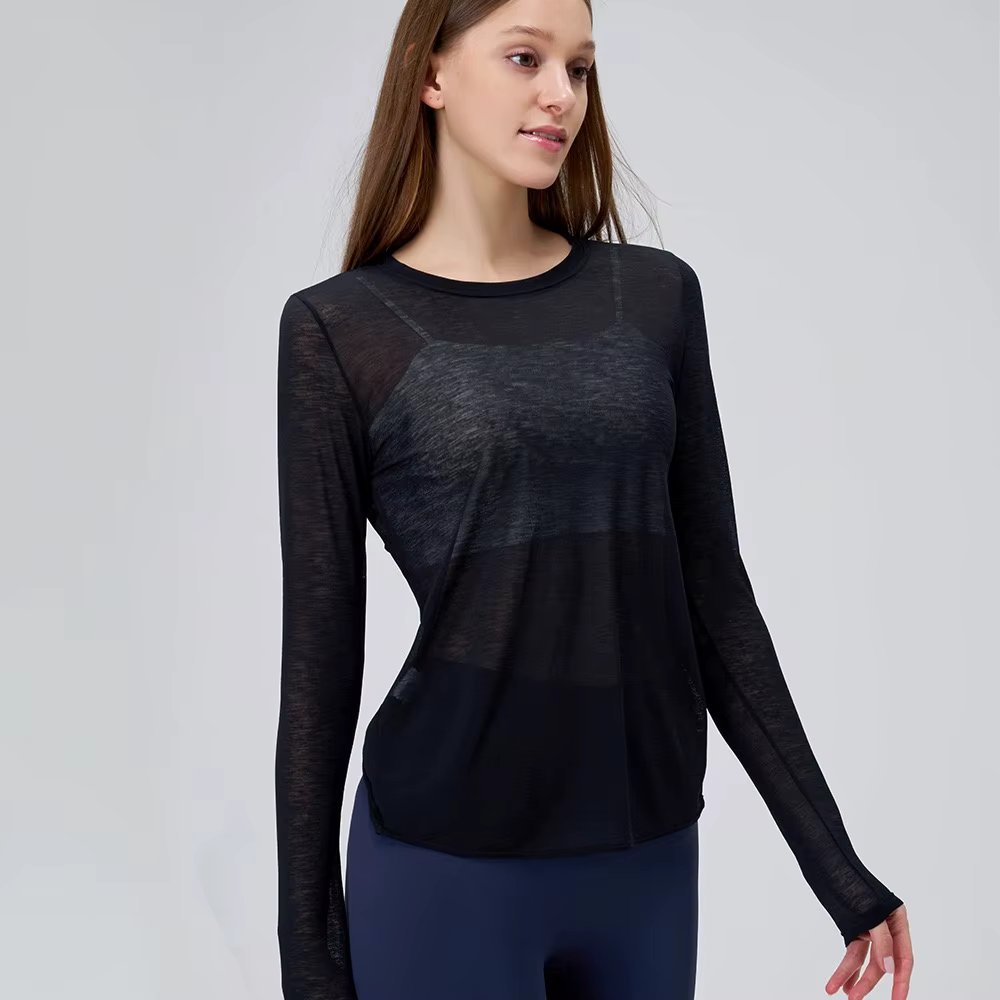 Costume de Yoga pour femmes, chemises à manches longues, beau dos, haut de sport, chemisier ample, P