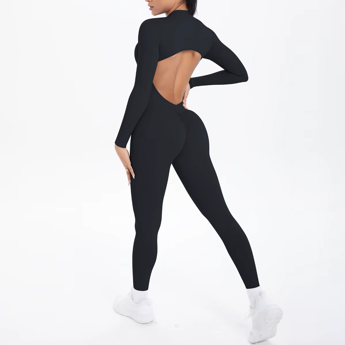 Combinaison de sport dos en V, vêtements de Yoga, barboteuse pour femmes, manches longues, body d'en