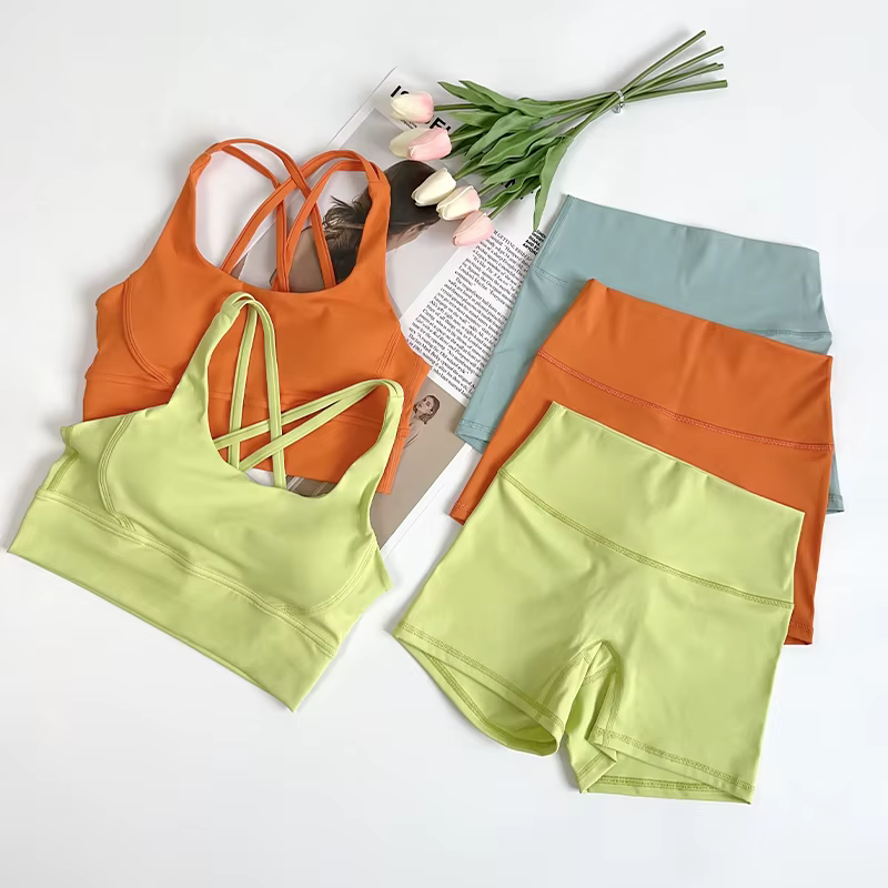 Ensemble de Yoga 2 pièces, sensation nue, vêtements d'entraînement pour femmes, Shorts de Yoga taill