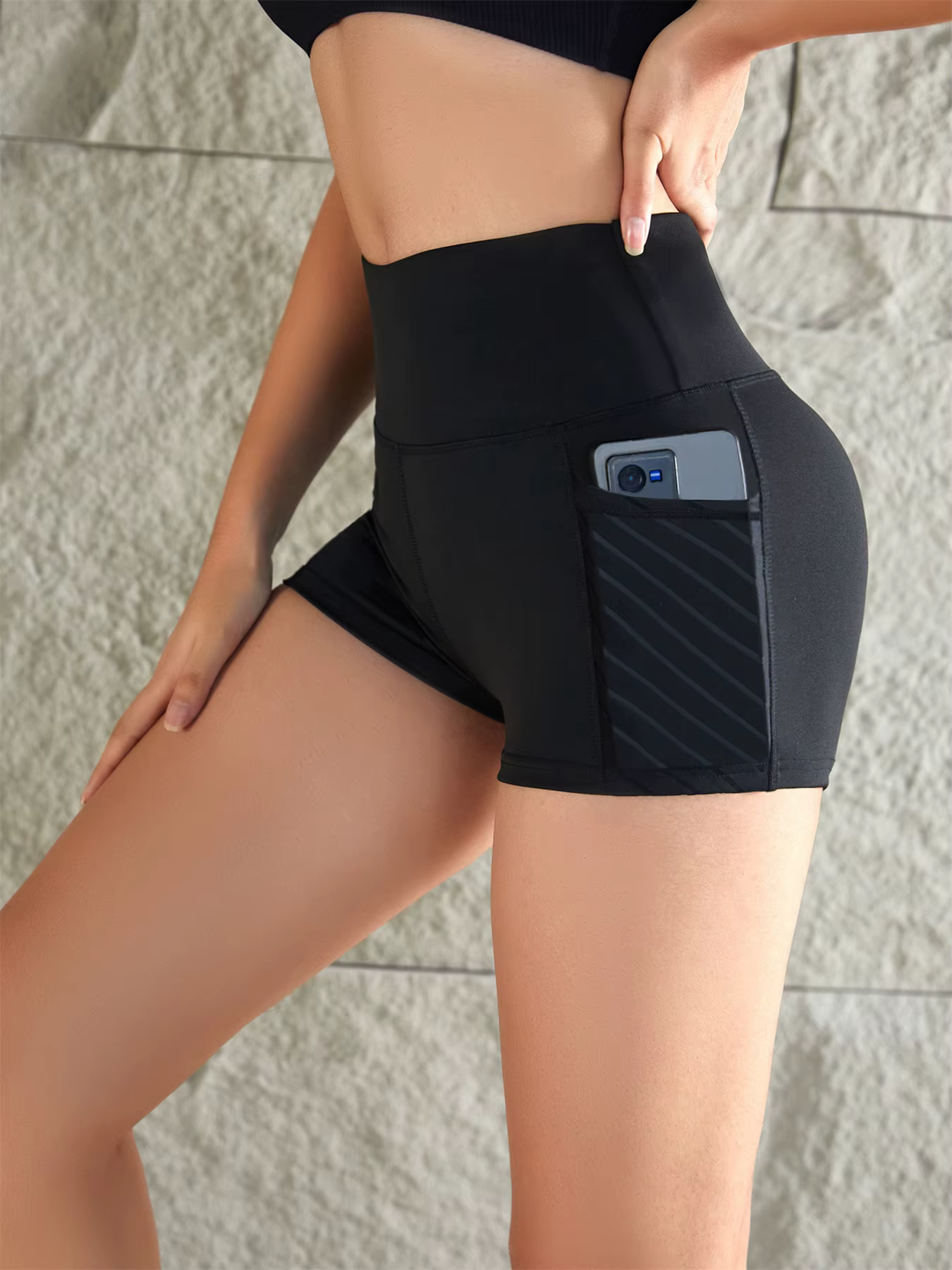 Short de yoga élastique taille haute pour femme, poche latérale, levage de la hanche, course à pied,