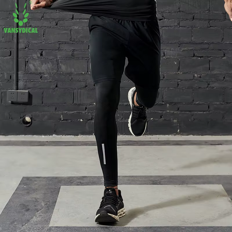 VANSYDICAL pantalons de Compression hommes collants de course avec rayé réfléchissant basket-ball Le