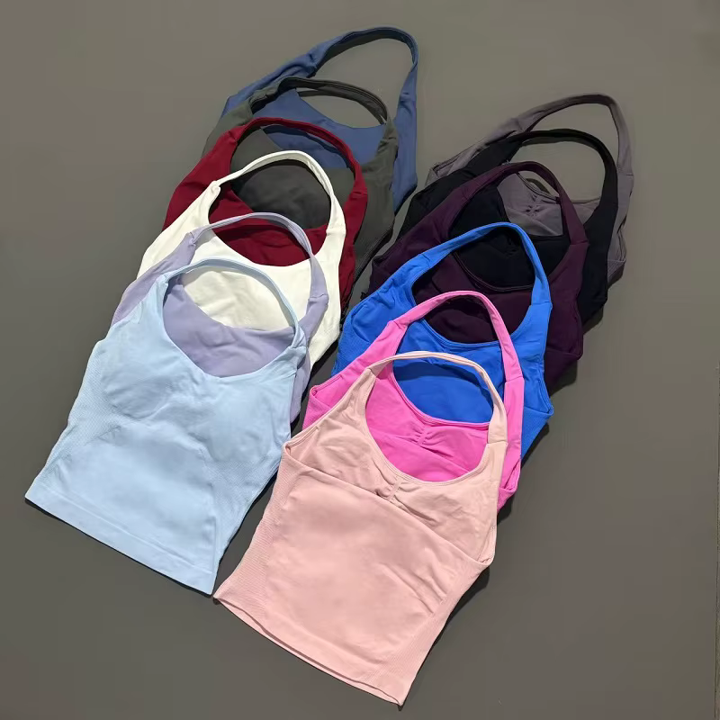 Haut de sport de gymnastique pour femmes, débardeur de Yoga sans couture, haut à bretelles, dos ouve