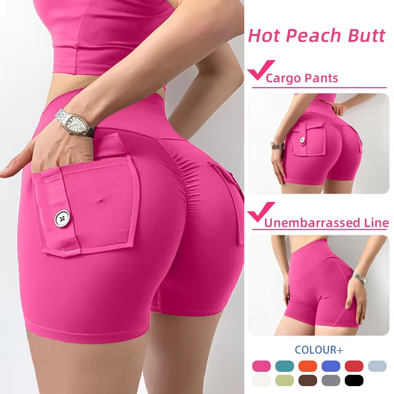 Shorts de Yoga pour femmes, Leggings de gymnastique froissés avec poches, collants Push Up taille ha