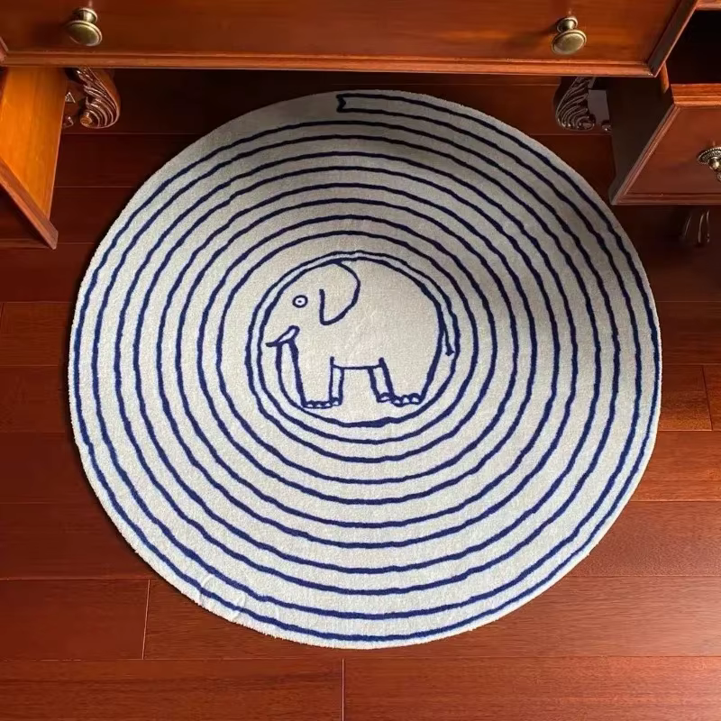 Tapis de dessin animé d'éléphant rayé, décoration de maison, de chambre à coucher, de salon, de port