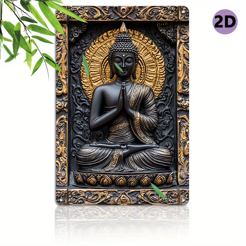 Art mural en aluminium de méditation de figure spirituelle, panneau en métal vintage 18, décor de pi