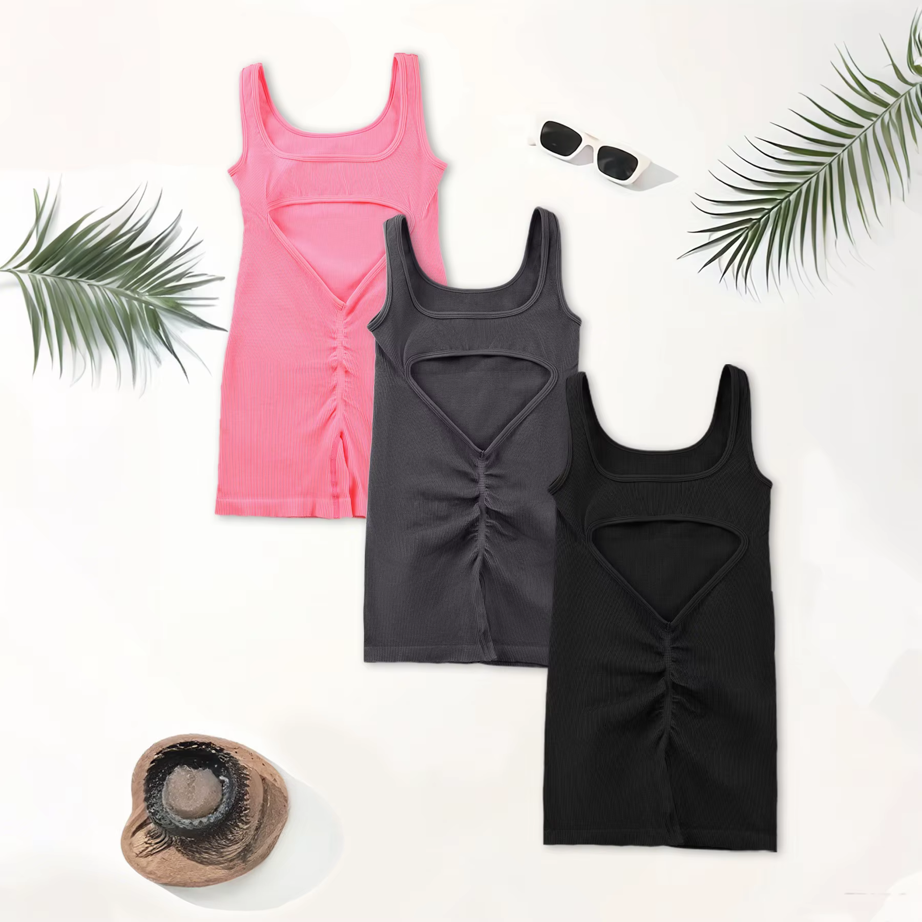 Combinaison de Yoga dos nu, 1 pièce, col en U, sans manches, combinaison de sport, couleur unie, fil