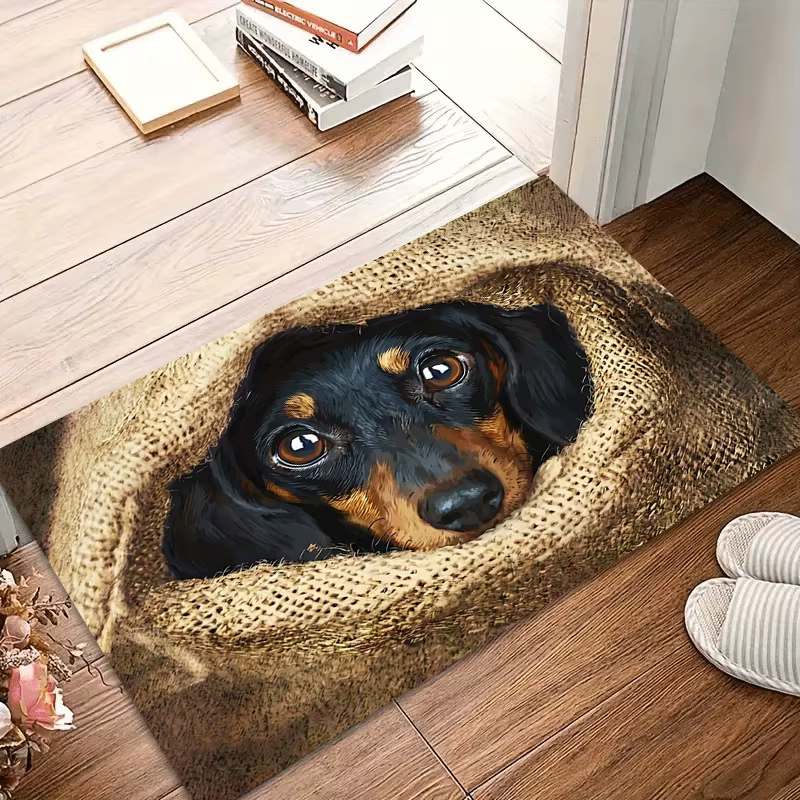 Tapis de sol en toile de jute motif chiot Teckel mignon, pour salon, chambre, entrée, tapis de bienv