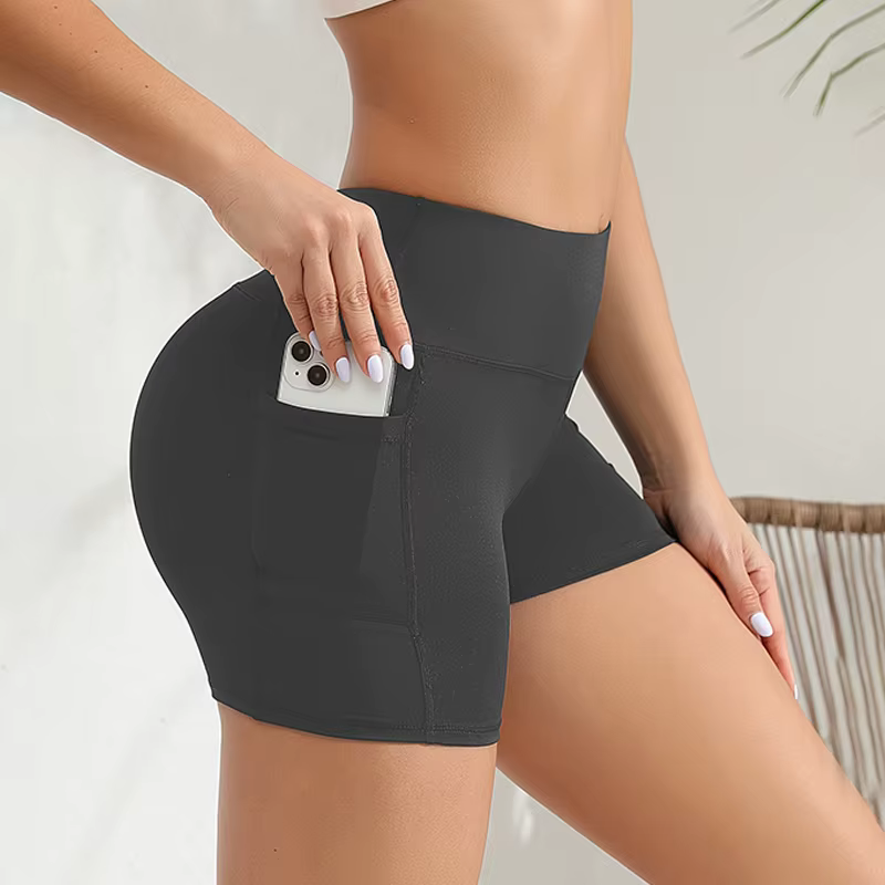 Short de yoga en spandex avec poches pour femme, taille haute, short d'entraînement