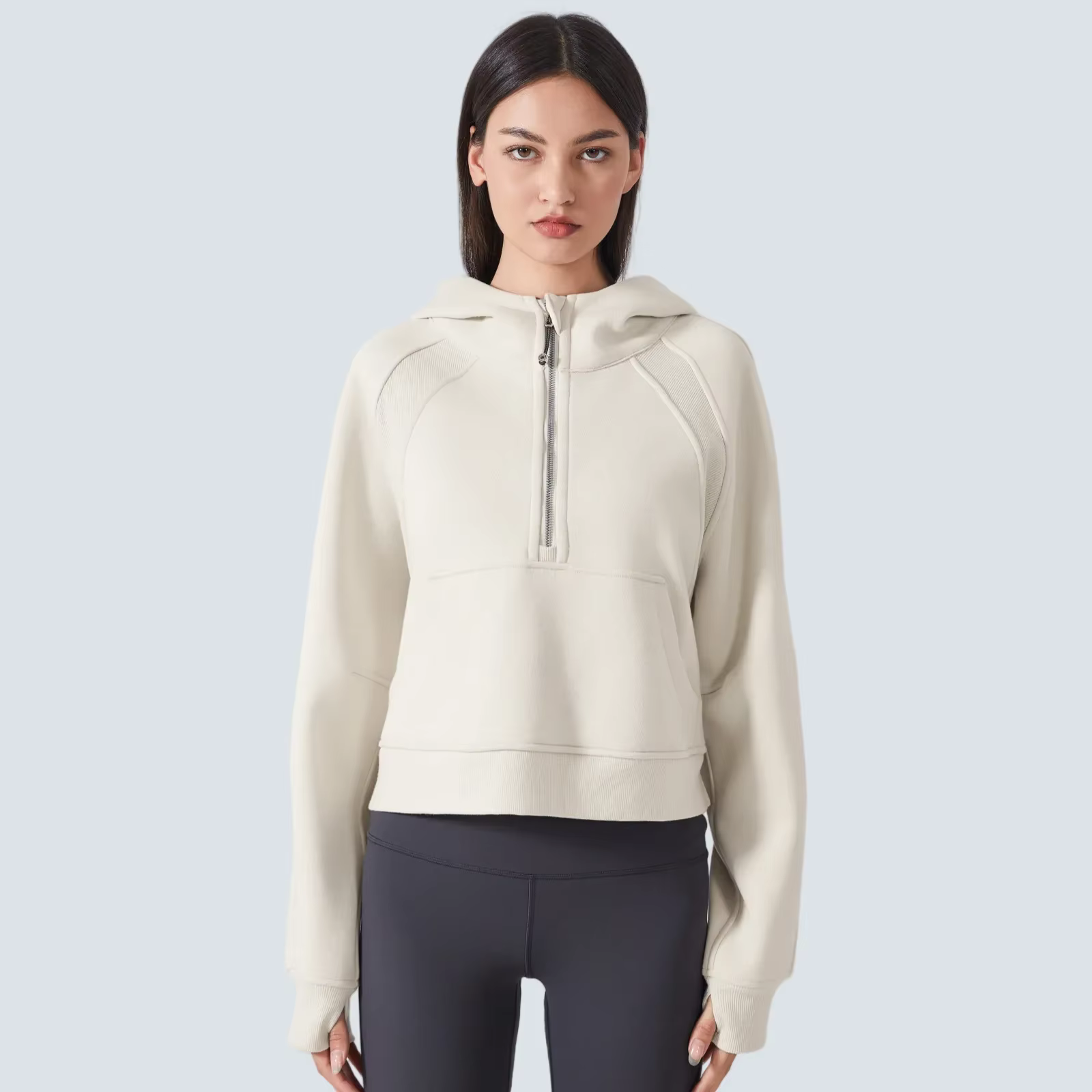 Sweats à capuche demi-zip Smile pour femmes, sweat-shirt chaud, veste de sport avec trou pour les po