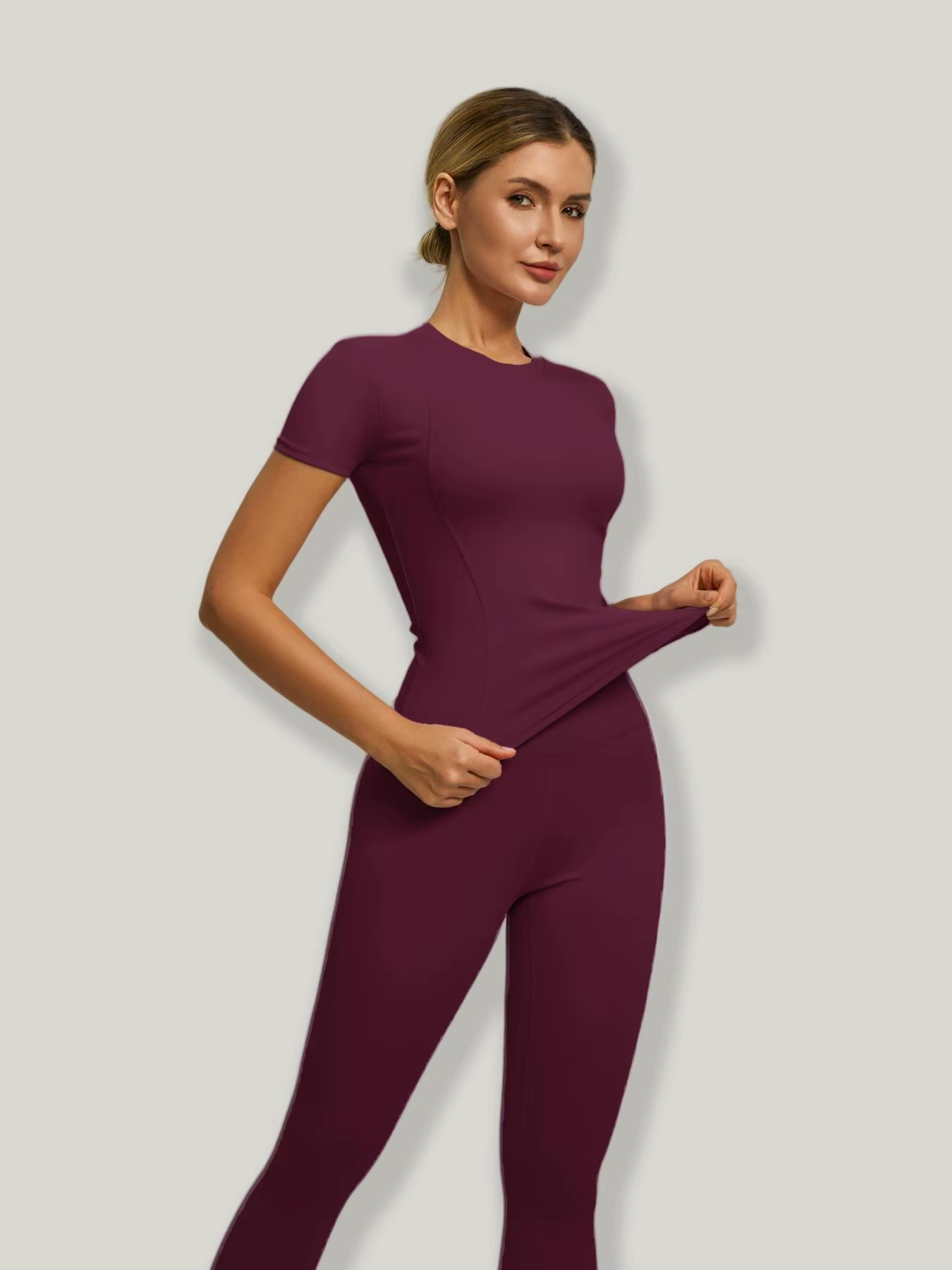 Ensemble sportif à manches courtes pour femmes, ensemble pantalon de Yoga et T-Shirt taille haute, i