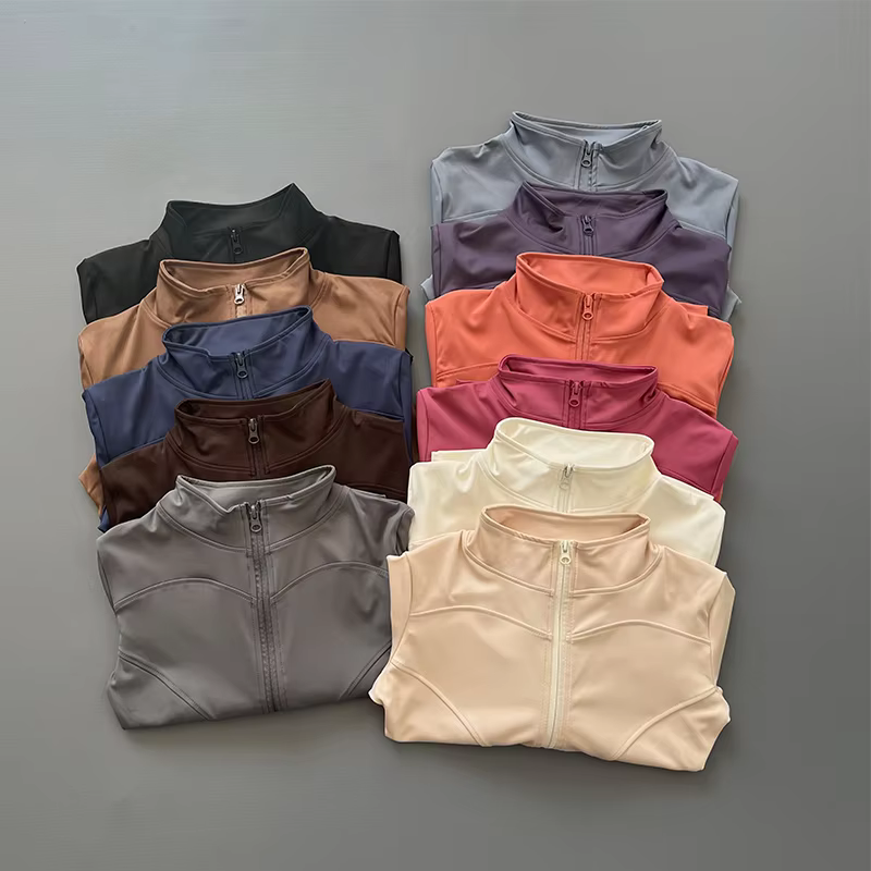 Veste d'entraînement pour femmes, extensible, ajustée, fermeture éclair sur le devant, manches longu