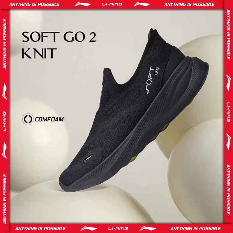 Li-Ning Chaussures de marche décontractées en tricot SOFT GO 2 pour hommes, confortables et stables,