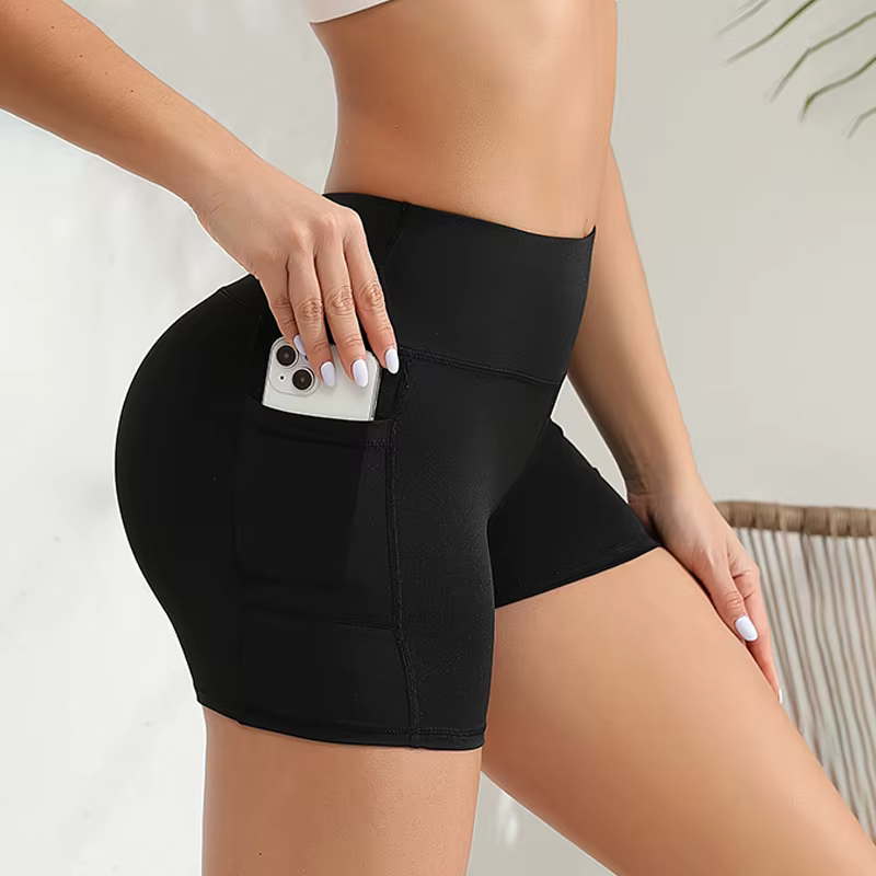 Short de yoga en spandex avec poches pour femme, taille haute, short d'entraînement