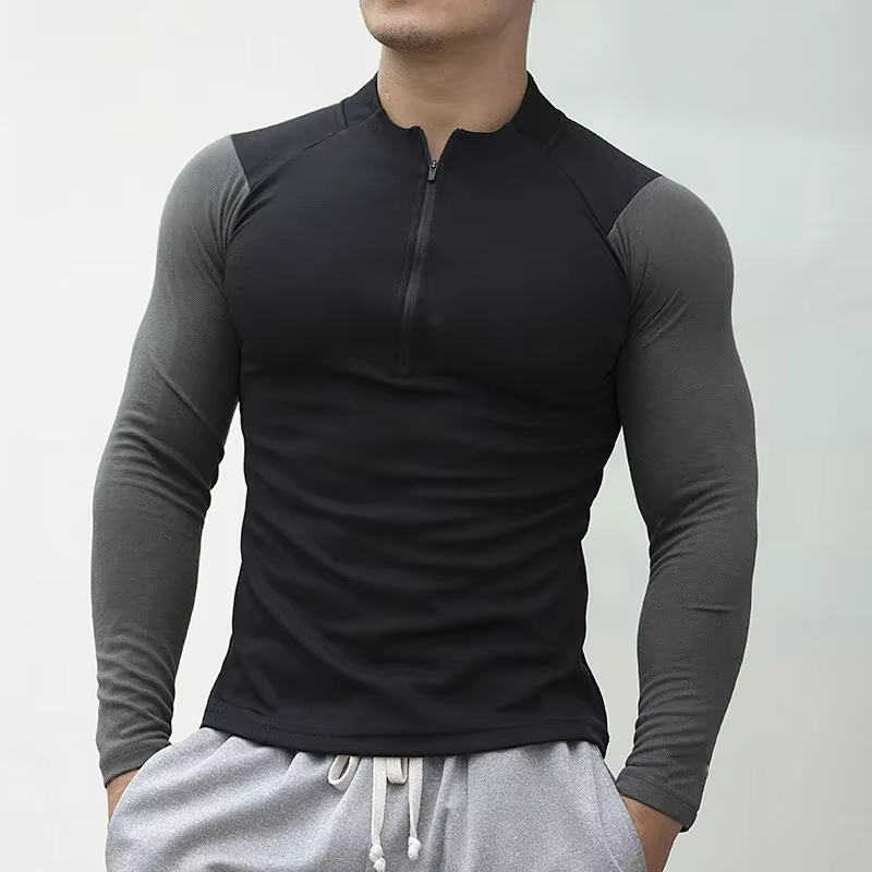 Hommes Compression course Sport T-shirt athlétique serré à manches longues sweat formation Jogging v