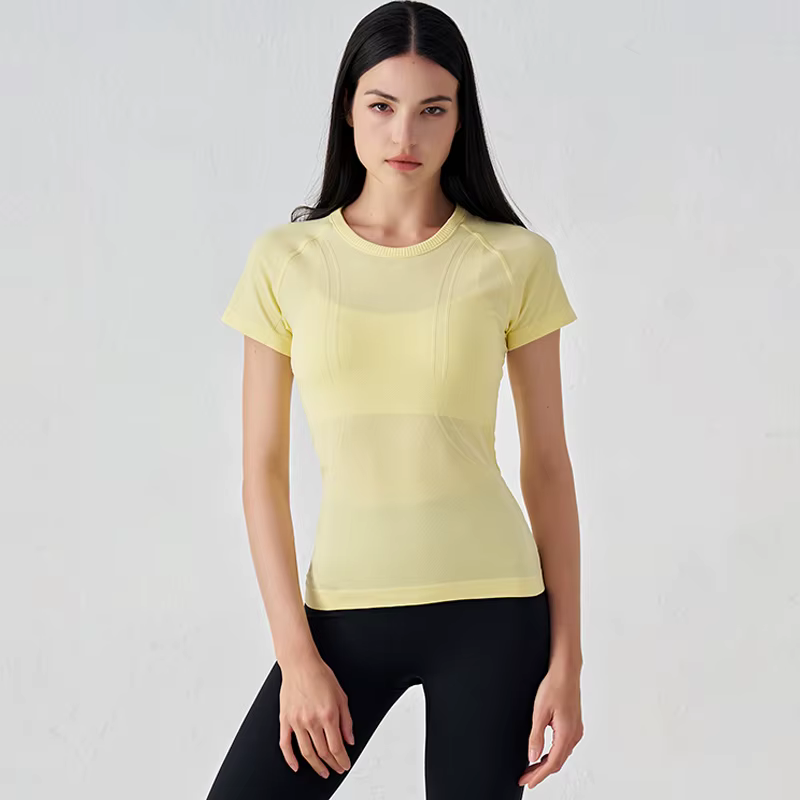 SOISOU femmes haut sans couture sec rapide respirant gymnase Yoga à manches courtes t-shirts Fitness