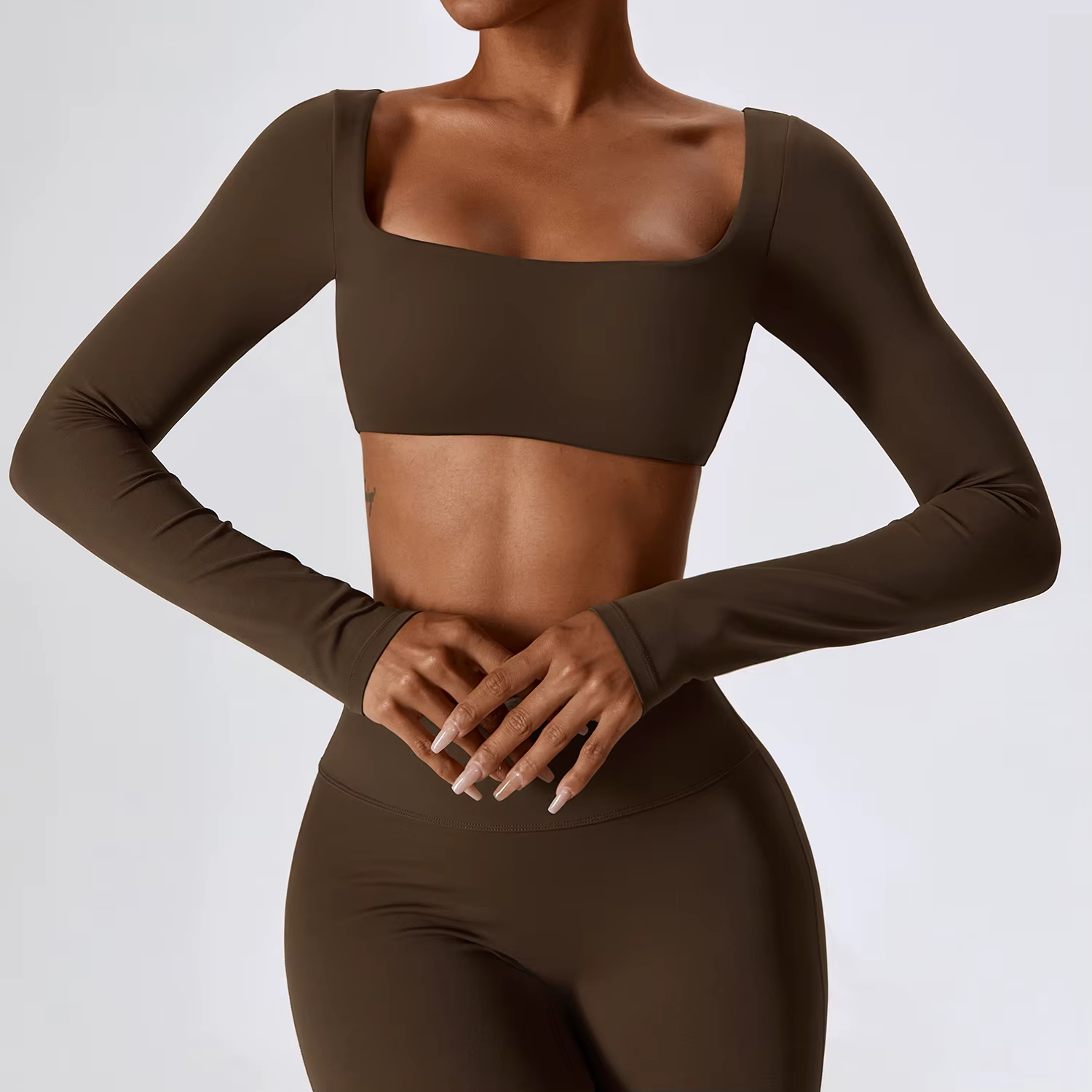 Chemises de Yoga Sexy haut court manches longues chemises pour femmes Yoga sport Fitness vêtements d