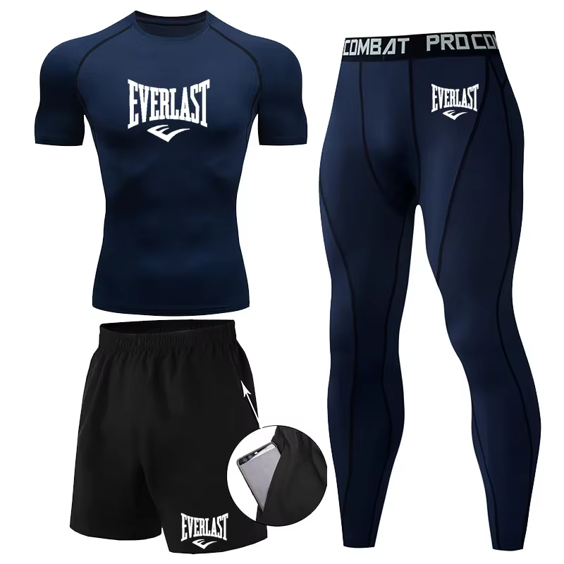 EVER/LAST noir hommes costumes chemises de Compression Leggings élasticité Fitness gymnase course re