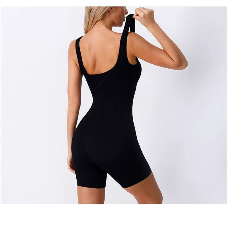 Combinaison de Yoga une pièce en tricot sans couture pour femmes, combinaison à col carré, fil, Sexy