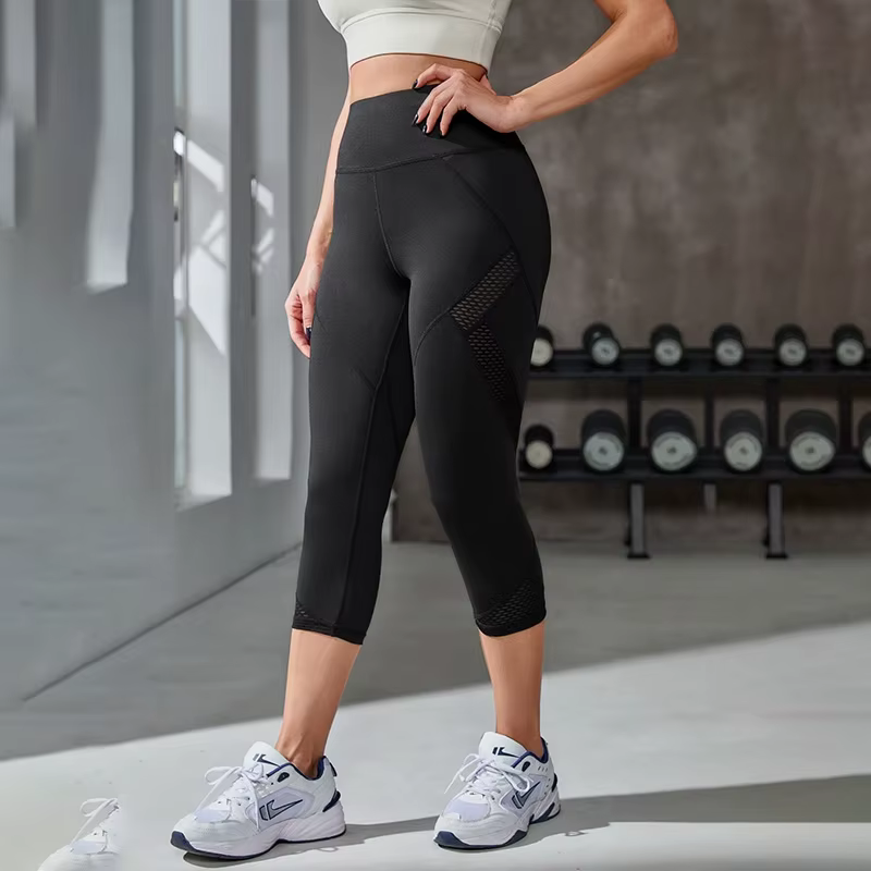 Pantalon de Yoga taille haute en maille, Leggings Capri pour femmes, contrôle du ventre, entraînemen