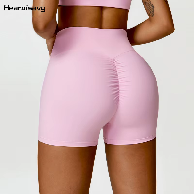 Hearuisavy Short de sport taille haute pour femme, effet push-up fessier froncé, coupe ajustée, pour