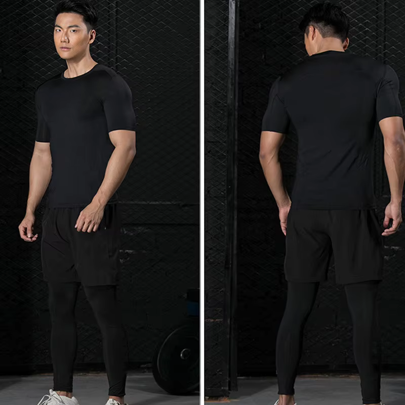 Chemises de Compression pour hommes, t-shirts d'été à manches courtes, T-shirt d'entraînement, de Fi