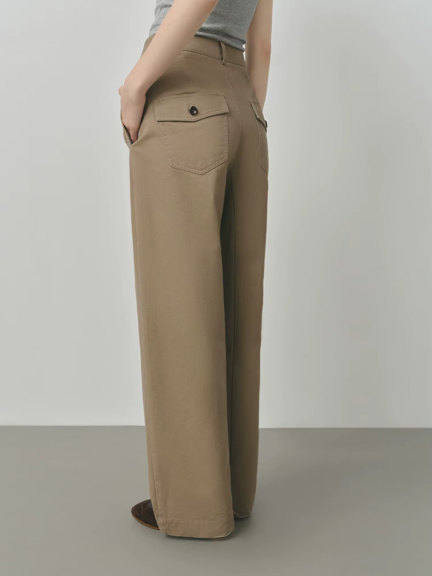 FSLE 2025 Pantalon kaki pour femme - Pantalon en coton à jambe droite Coupe décontractée d'automne S