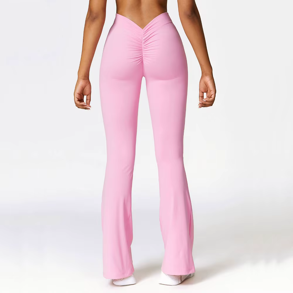 Pantalons de Yoga de hanche en forme de V Leggings évasés femmes taille haute pantalons à jambes lar