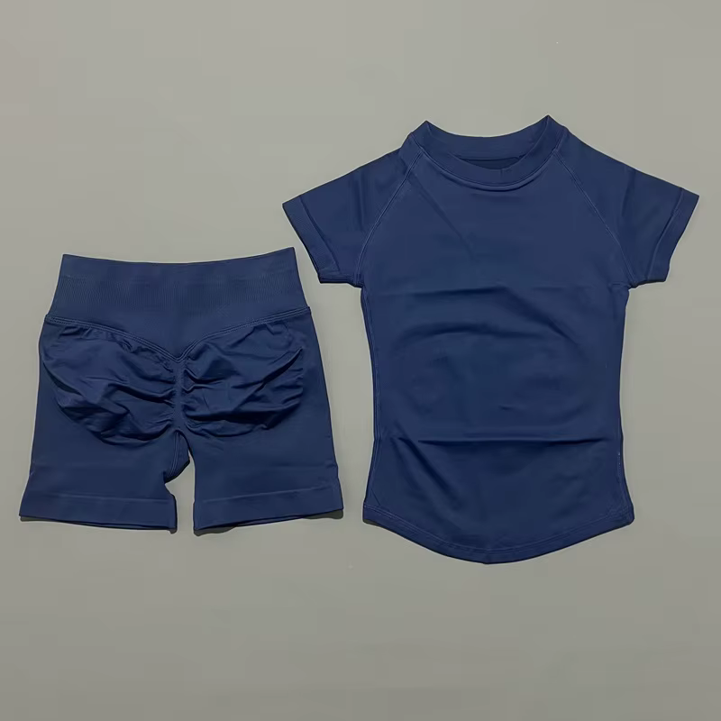 Ensemble de sport 2 pièces pour femme, haut de yoga à manches courtes en tricot sans couture, ensemb