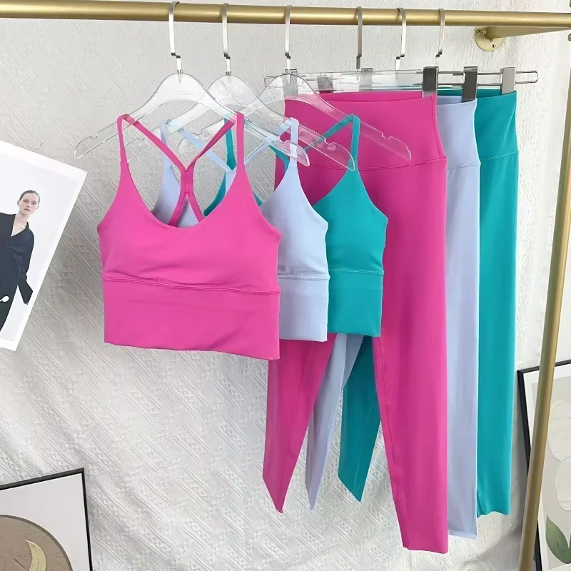 Leggings taille haute de yoga, ensemble de 2 pièces, combinaisons de fitness sexy, dos croisé, élast
