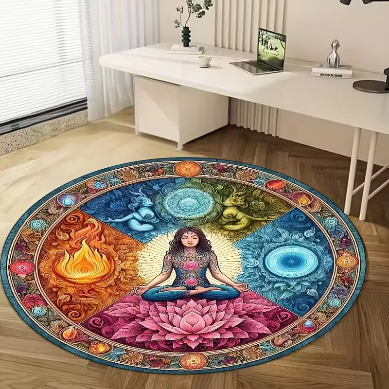 Tapis de sol rond pour la méditation des chakras, le yoga et les mandalas, tapis de sol pour studio