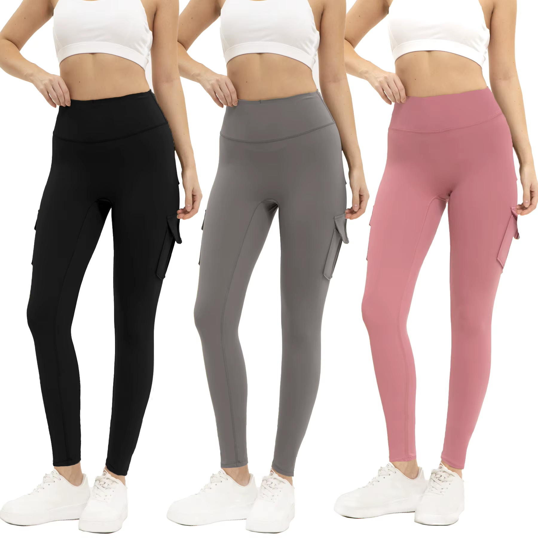 Leggings de gymnastique de couleur unie pour femmes, 3 pièces, taille haute, pantalon de Yoga, Fitne