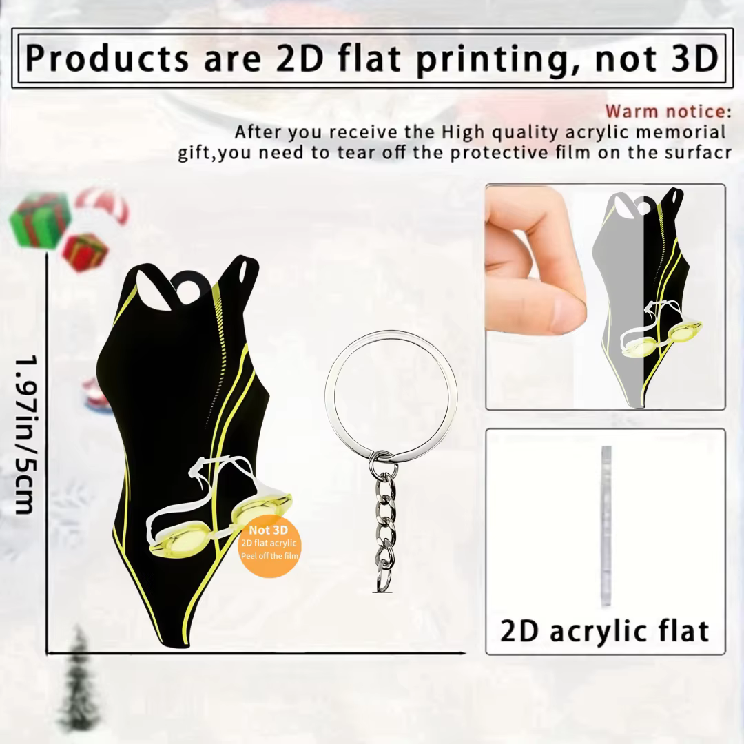 Porte-clés pendentif pour maillot de bain, thème de natation, ornement plat en acrylique 2D, breloqu