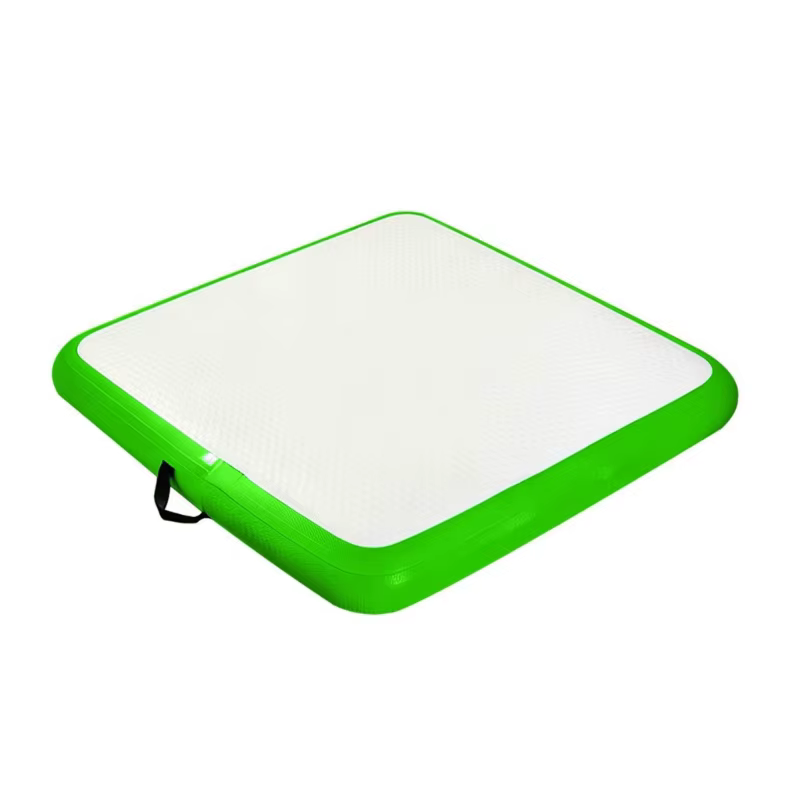 Tapis d'exercice gonflable pour étirements pratique coussin support carré en PVC 56x56x10 avec dessu