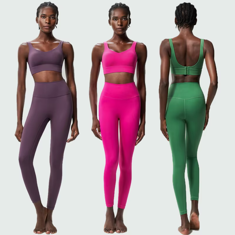 Ensemble de yoga fitness deux pièces pour femmes, couleur unie, extensible, doux, tenue de sport res