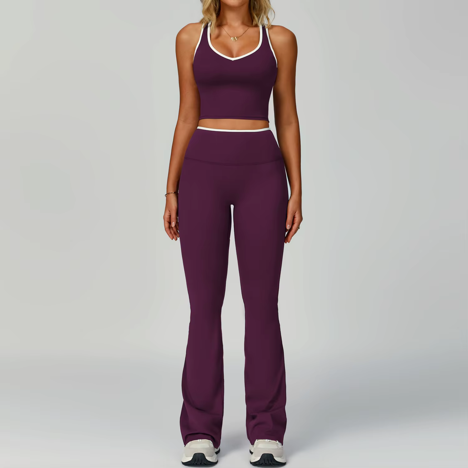 Ensemble de Yoga 2 pièces pour femmes, vêtements de sport, bloc de couleurs, combinaisons de sport,